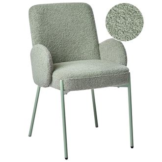 Beliani Silla De Comedor Tapizada De Boucl&eacute; Dise&ntilde;o Retro Base De Patas De Hierro Verde Claro Magee