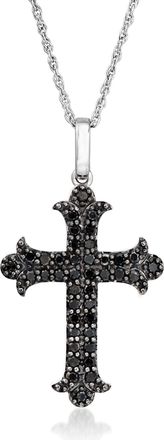 Ross-Simons Black Diamond Cross Pendant Necklace in Sterling Silver