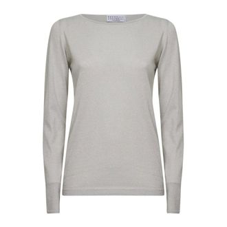 Brunello Cucinelli Brunello Cucinelli, Round-neck Knitwear, female, Gray, Size: L Boat-Neck Sweater