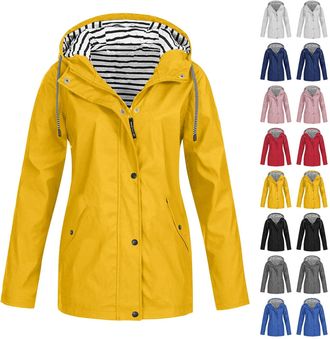Generic ladies lightweight waterproof jacket Rain Coats for Women Windbreaker with Hood Riancoats with Pockets Lightweight Waterproof Jacket for Hiking Cyclin