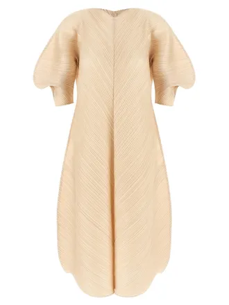 Pleats Please Issey Miyake Beige Polyester Midi Womens Dress