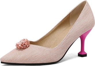 Generic Womens Slip on Court Shoes with Flowers High Heeled Dress Pumps Pointed Toe Wedding Party Prom Shoes,Pink,10.5 UK
