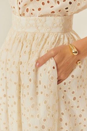 Exquise Charleigh Cotton Midi Skirt in Ecru at Nordstrom, Size Medium