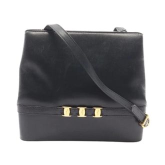 Ferragamo Pre-owned Vara Leren Schoudertas - Dames - Pre-owned - Blauw - Maat: ONE Size Leer