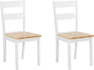 Beliani Conjunto De 2 Sillas De Comedor Blancas Y Madera De Caucho Clara Con Respaldo De Listones Georgia