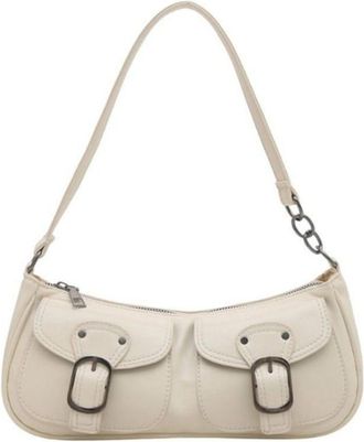 Generic PU Leather Multi Pocket Storage Shoulder Bag, Vintage Large Capacity Womens Armpit Bag Zipper Handbag(White)