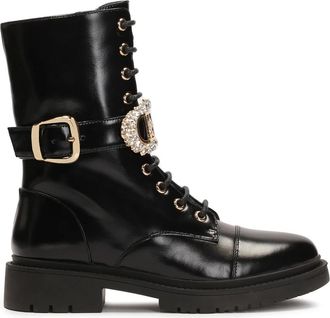 Kazar Platte laarzen met afneembare decoratieve band. Dit product valt klein uit. - Dames - Veterlaarzen - Zwart - 37 EU - Leer - Schoenen