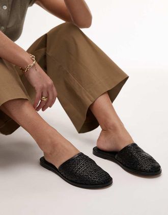 Topshop Bobby leather woven clogs in black