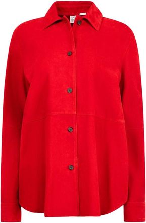 Toteme Suede Texture Overshirt in Vibrant Red Lamb Leather
