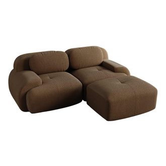 Urban Meuble Sof&aacute; rinconero modular en terciopelo marr&oacute;n con puf y reposabrazos