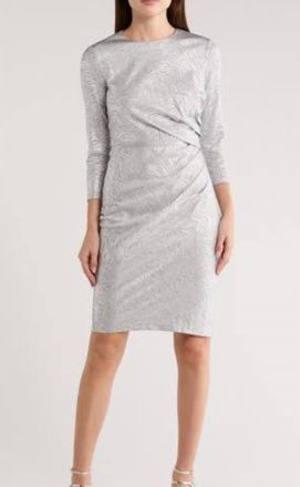 Vince Camuto Foiled Pleated Sheath Dress In Silver
