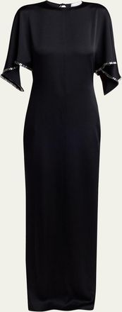 Stella McCartney Embellished Flutter-Sleeve Satin Column Gown