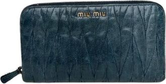 Miu Miu Pre-owned Wallets, female, Blue, Size: ONE SIZE Pre-owned Matelass&eacute; Zip Wallet