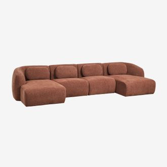 Sklum Sof&aacute; Modular Con Doble Chaise Longue De 4 Piezas En Chenilla Coquette Sklum