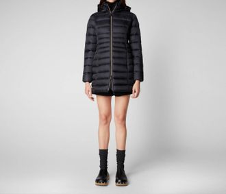 Save The Duck Reese 3/4 Hooded Puffer Coat In Black