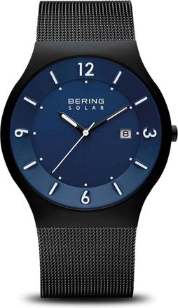 Bering Heren zonnehorloge 40 mm saffierglas 5 ATM zonne-armband Milanese 14440-227 - Heren - Horloges - Zwart - ONE Size - Accessoires