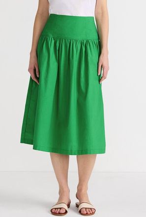 Lands End Poplin Drop Waist Midi Skirt in Vibrant Clover at Nordstrom, Size 12P