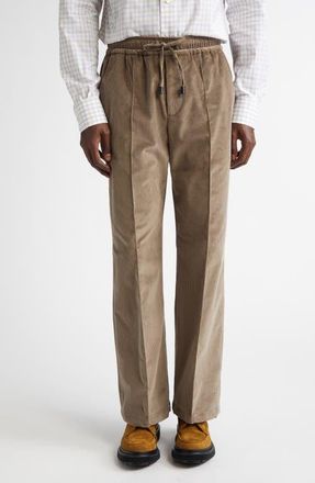 Isaia Drawstring Stretch Corduroy Wide Leg Pants in Pastel Brown at Nordstrom, Size 32 Us