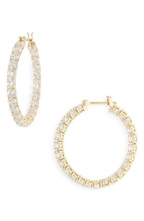 Swarovski Matrix Tennis Hoop Earrings in Shiny White/Gold at Nordstrom