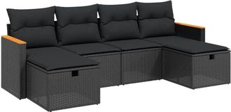 vidaXL Set De Sof&aacute;s De Jard&iacute;n 6 Piezas Y Cojines Rat&aacute;n Sint&eacute;tico Negro Vidaxl