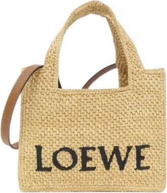Loewe Pre-owned Mini Bags, female, Beige, Size: ONE SIZE Pre-owned Font Tote Mini Raffia Tote Bag