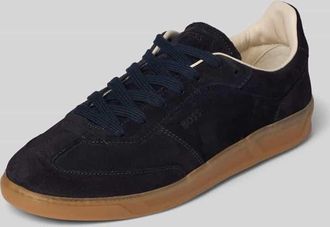 HUGO BOSS Low Top Sneaker aus echtem Rindsleder Modell BRENTA_TENN_FULLSD in Dunkelblau, Größe 36