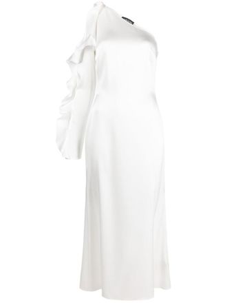 DAVID KOMA Ruffle Detail One Shoulder Midi Dress