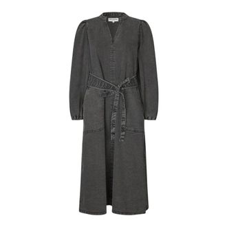 Lollys Laundry Midi Dresses, female, Black, M, Denim Midi Dress with V-Neck