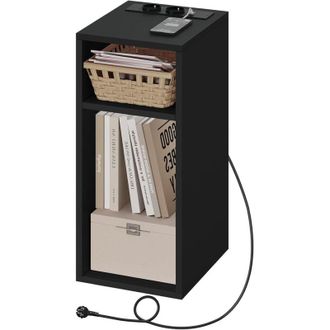 Woltu Woltu - 1x Mesita De Noche Con Enchufes De Carga, 2 Puertos Usb, 2 Enchufes, 2 Compartimentos Abiertos, Mesa De Almacenamiento, Negro