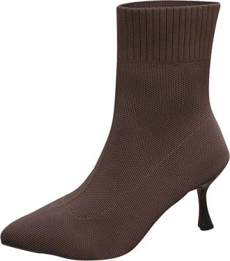 Generic Sock Boots for Women Stretch Knit Short Booties Stylish Solid Color Breathable Chelsea Booties Pointed Toe Kitten Heel Comfy Slip On Ankle Boots Fall 