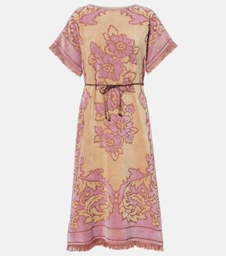 Zimmermann Aster floral fringed cotton terry midi dress