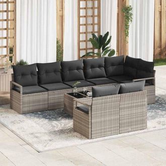 vidaXL Conjunto De Sof&aacute; De Jard&iacute;n 9 Pcs Gris Claro Polirat&aacute;n Vidaxl