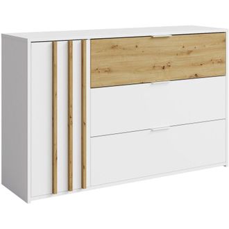Vente-Unique Com&ograve; 3 cassetti e 1 anta Naturale e Bianco - TUNALO