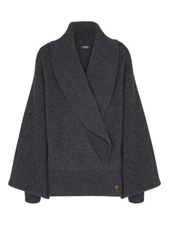 Balmain Batwing Open Neck Ribbed Knit Pull