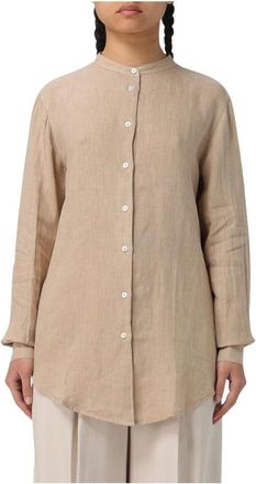 Fay Shirts, female, Beige, Size: L White Mandarin Collar Shirt