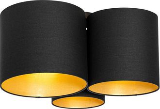 QAZQA Qazqa - Moderno Plafón negro con interior dorado 3-luces - Multidrum Textil /Acero Redonda Adecuado para led Max. 3 x 40 Watt