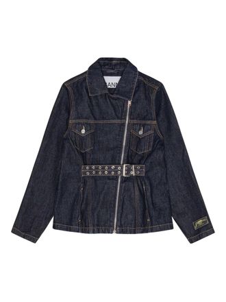 Ganni belted zip denim jacket - women - Organic Cotton - 34 - Blue