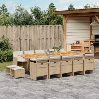 vidaXL Set Comedor De Jard&iacute;n Con Cojines 15 Pzas Rat&aacute;n Sint&eacute;tico Beige Vidaxl