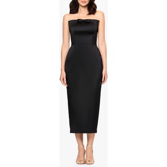 Betsy & Adam Curve Bow Strapless Midi Gown in Black at Nordstrom Rack, Size 14