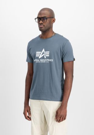 Alpha Industries T-Shirt ALPHA INDUSTRIES Basic T-Shirt, Herren, Gr. XXL, blau (denim blau), Single Jersey, Obermaterial: 100% Baumwolle, bedruckt, regular fit normal,