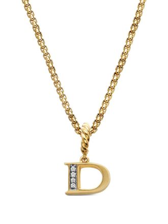 David Yurman 18kt geelgouden pav&eacute; letter hanger