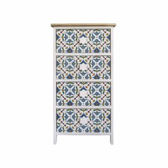 Mobili Rebecca Cajonera en madera con 4 cajones decoración mayólica blanca y azul