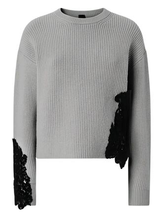Pinko lace-detail ribbed sweater - women - Wool/Polyamide/Elastane/Polyester/Viscose/Nylon/Cotton - S - Grey