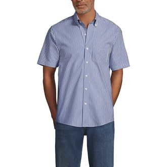 Lands End Short Sleeve Essential Lightweight Poplin in Sapphire Gem Blue Stripe at Nordstrom, Size Xx-Large