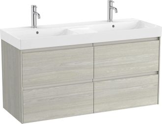 Roca Roca - Pack Unik Mueble De 4 Cajones + Lavabo Doble Ona Color: Roble Claro
