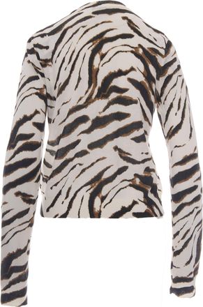 Ganni Womens Cardigan Sheer Printed Egret Organic Cotton Jumpers Sweater