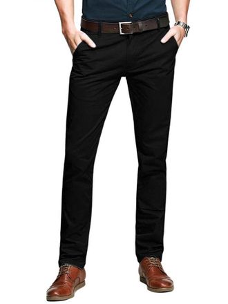 OCHENTA Aeslech Mens Tapered Stretch Chinos Casual Smart Trousers Formal Regular Fit 169 Black 36
