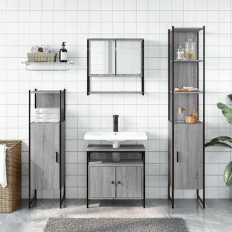 Berkfield Home Durable 4 Piece Bathroom Furniture Set Grey Sonoma Engineered Wood