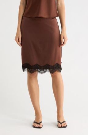 Wayf Lace Inset Midi Skirt in Brown at Nordstrom Rack, Size X-Small