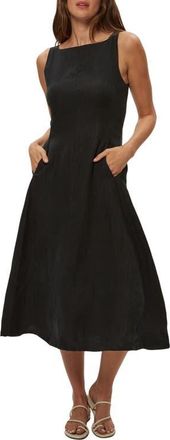 Michael Stars Palmira Fit & Flare Linen Blend Midi Dress in Black at Nordstrom, Size X-Small